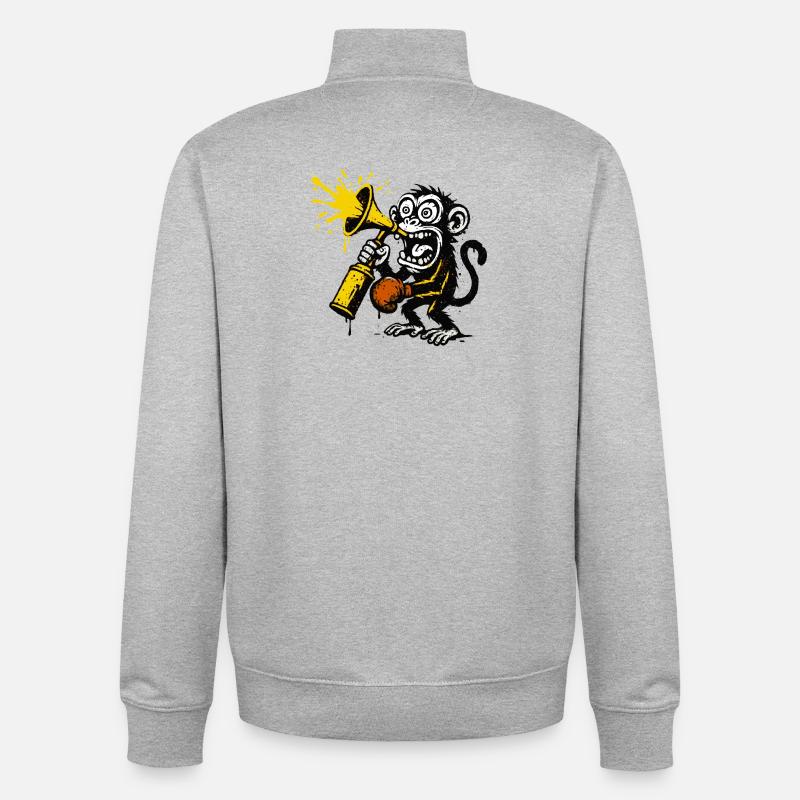 Ausdrucksstarker Affe mit Megafon - Unisex Organic Zip Sweatshirt von Stanley/Stella - Grau meliert