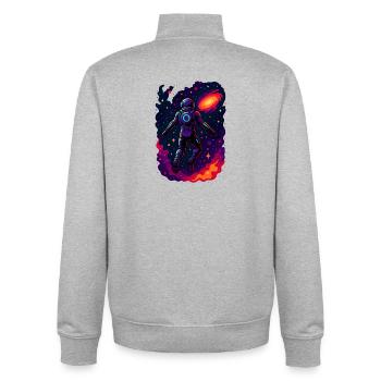 Un astronaute cosmique explore la galaxie - Sweat zippé unisexe en coton bio Stanley/Stella - gris chiné - Dos - AI Model Male 185 light (185cm)