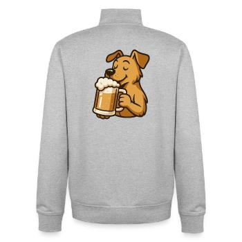 chien avec chope de bière dessin animé design - Sweat zippé unisexe en coton bio Stanley/Stella - gris chiné - Dos - AI Model Male 185 light (185cm)