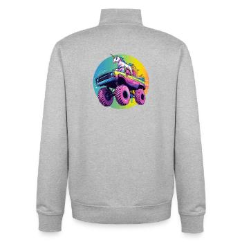 Bunter Rainbow Monster Truck mit Einhorn - Unisex Organic Zip Sweatshirt von Stanley/Stella - Grau meliert - Hinten - AI Model Male 185 light (185cm)