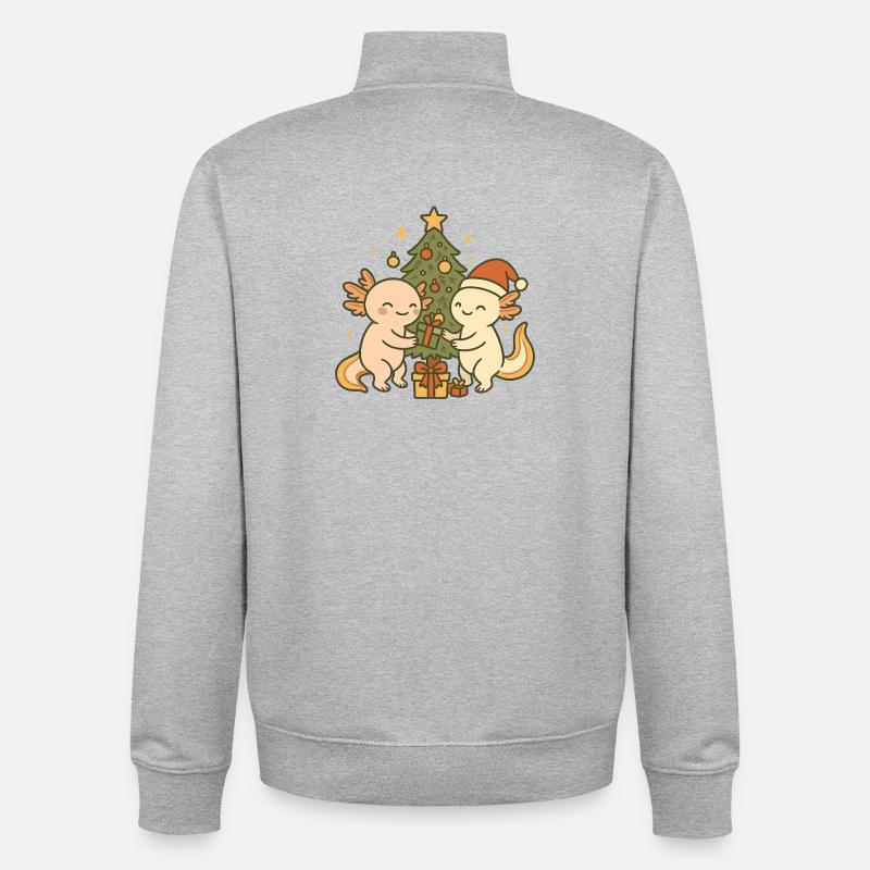 Axolotl de Noël – Avec Arbre & Cadeaux - Sweat zippé unisexe en coton bio Stanley/Stella - gris chiné