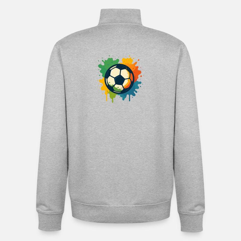 Conception colorée d’éclaboussures de football - Sweat zippé unisexe en coton bio Stanley/Stella - gris chiné