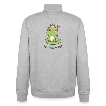 Kussfrosch König – Küss mich oder nicht - Unisex Organic Zip Sweatshirt von Stanley/Stella - Grau meliert - Hinten - AI Model Male 185 light (185cm)