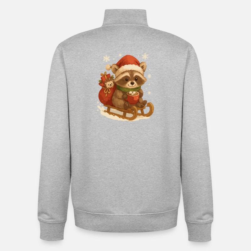 Weihnachts Waschbär auf Schlitten - Unisex Organic Zip Sweatshirt von Stanley/Stella - Grau meliert