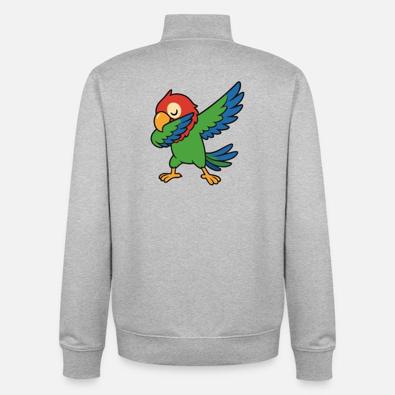 Bande dessinée Parrot Dabbing - Sweat zippé unisexe en coton bio Stanley/Stella - gris chiné