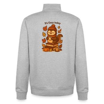 Cozy Autumn Owl with Tea Hat - Unisex Organic Zip Sweatshirt by Stanley/Stella - heather grey - Back - AI Model Male 185 light (185cm)