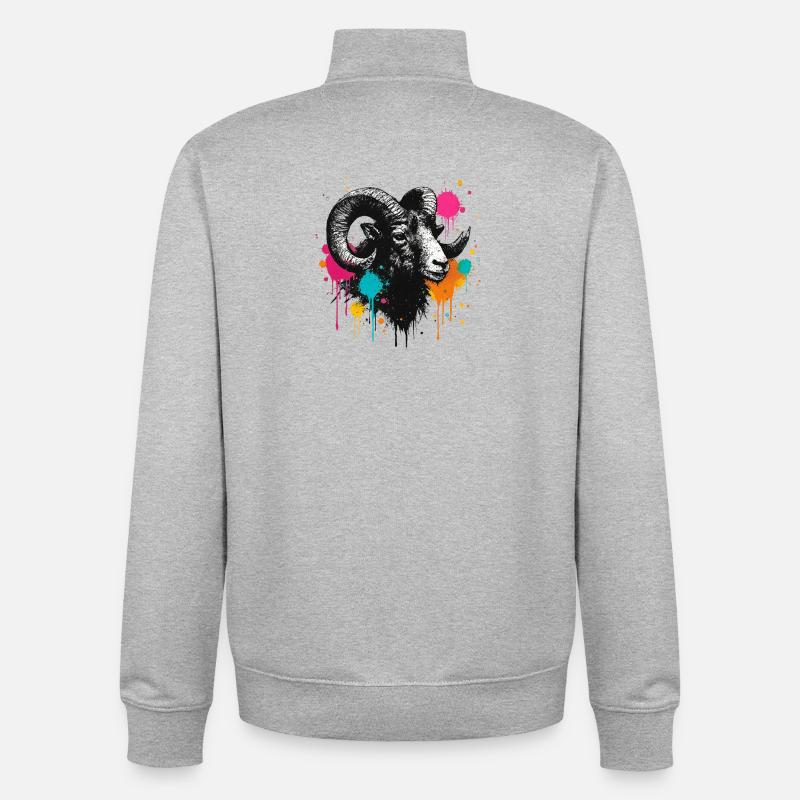 Widderkopf Graffiti Farbexplosion - Unisex Organic Zip Sweatshirt von Stanley/Stella - Grau meliert