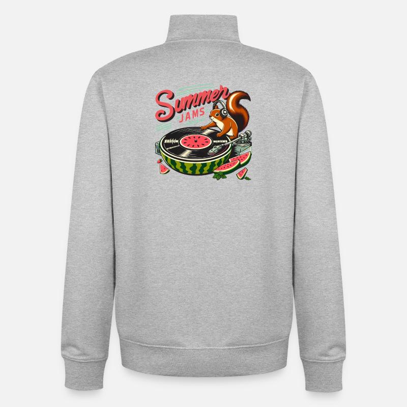 Summer Jams Musik - Eichhörnchen mit Melone - Unisex Organic Zip Sweatshirt von Stanley/Stella - Grau meliert