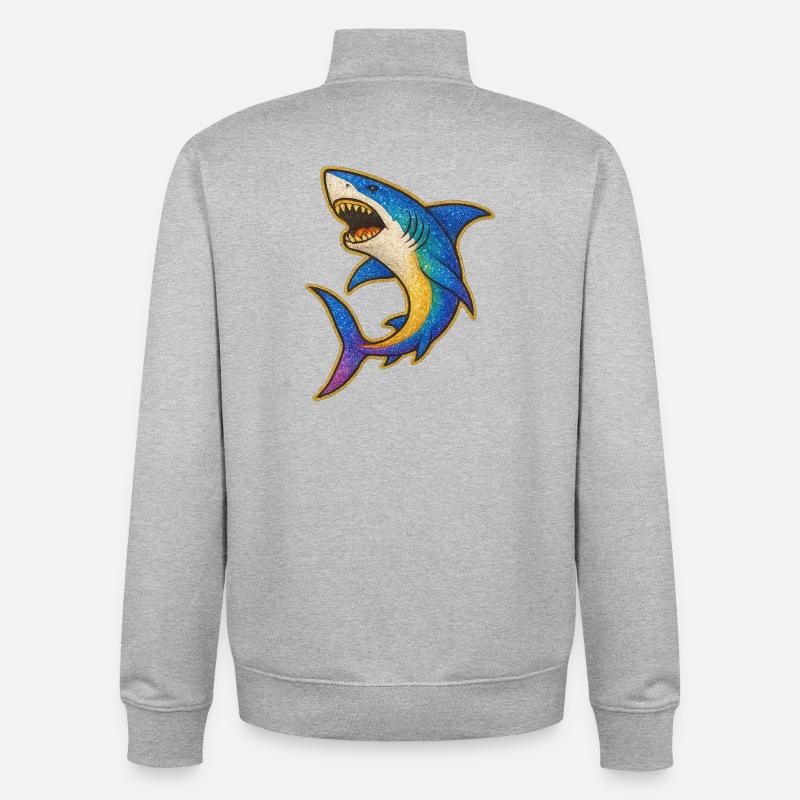 Shark | Rainbow Shark Patch Art - Unisex Organic Zip Sweatshirt by Stanley/Stella - heather grey