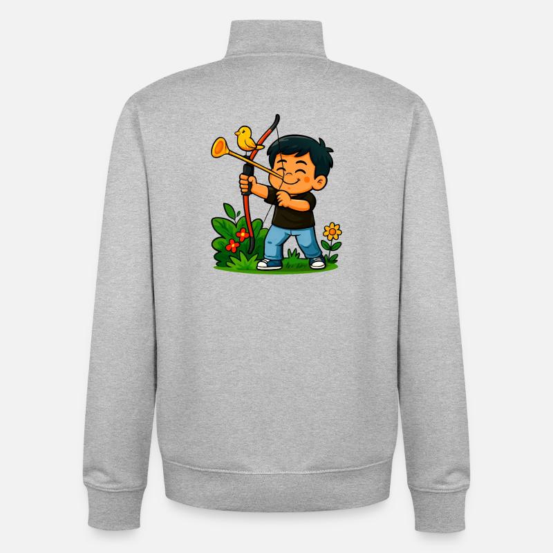 Aventure en forêt Arc Art - Sweat zippé unisexe en coton bio Stanley/Stella - gris chiné