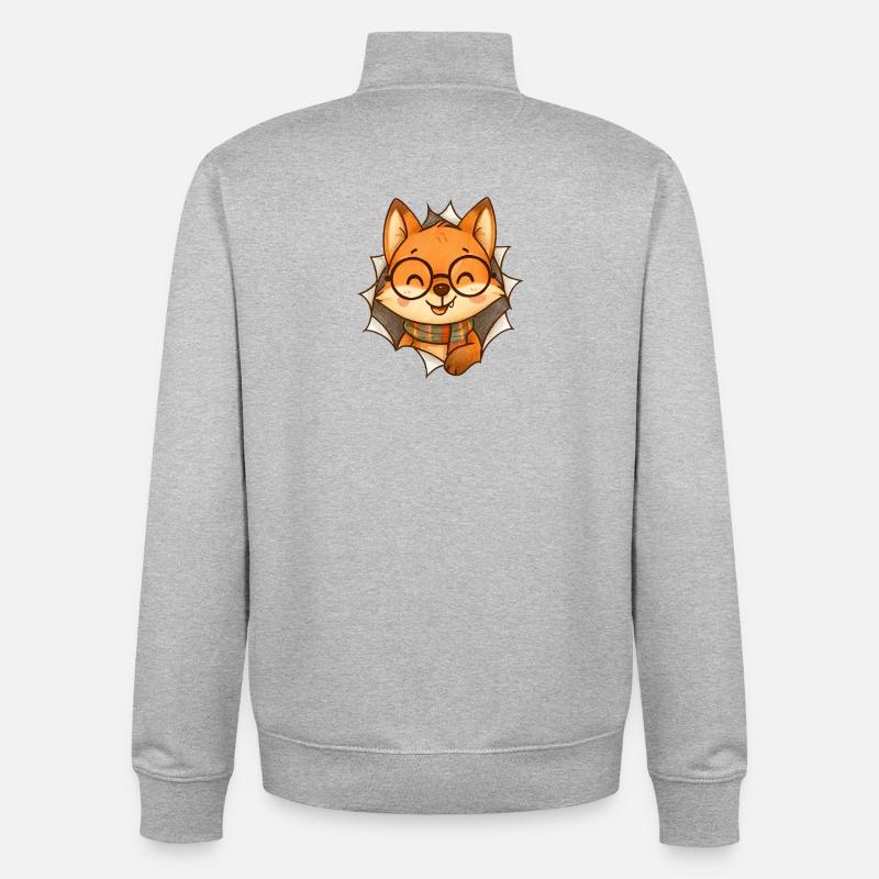 Lunettes de renard écharpe dessin animé - Sweat zippé unisexe en coton bio Stanley/Stella - gris chiné