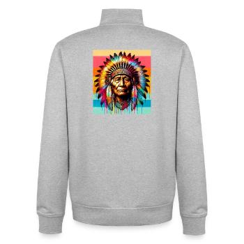 Amérindien Américain - Sweat zippé unisexe en coton bio Stanley/Stella - gris chiné - Dos - AI Model Male 185 light (185cm)