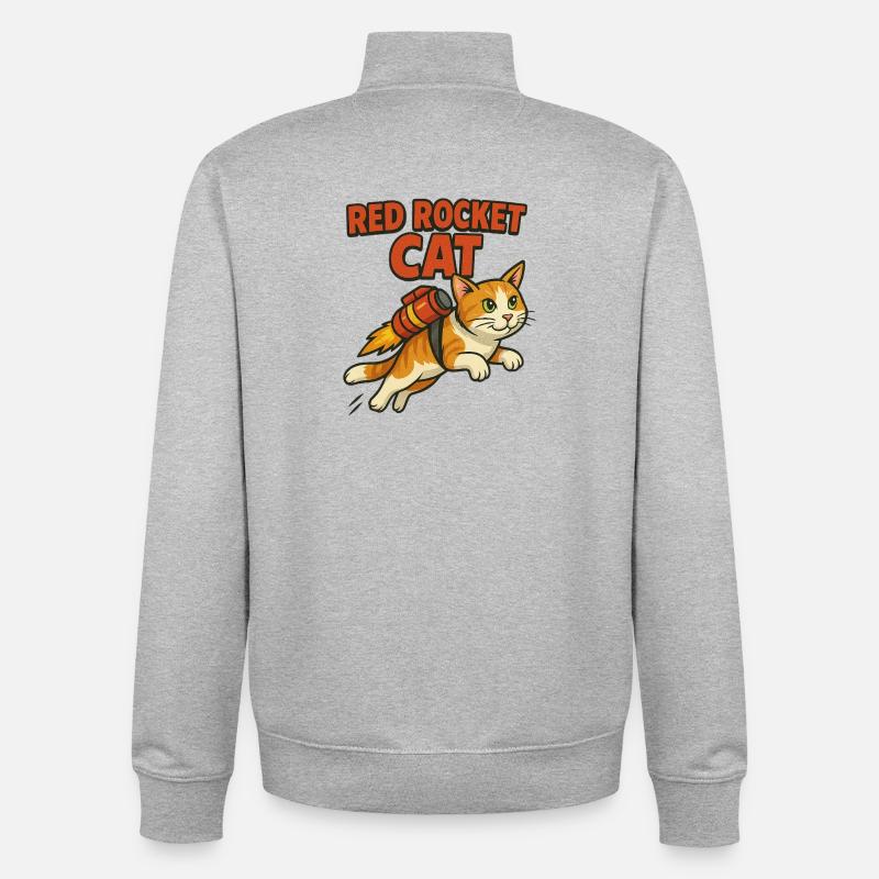 Logo du chat fusée rouge - Sweat zippé unisexe en coton bio Stanley/Stella - gris chiné