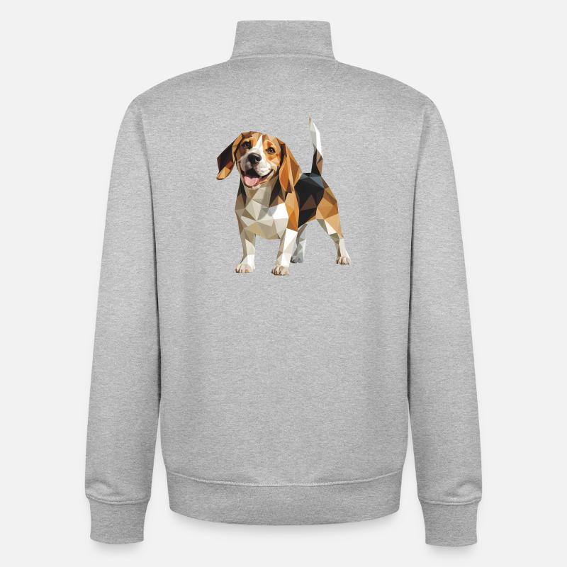 Beagle - Cool Low Poly Logo - Unisex Organic Zip Sweatshirt by Stanley/Stella - heather grey