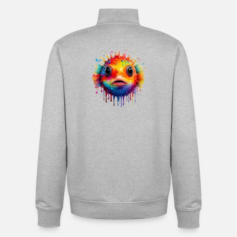 Farbexplosion Pufferfisch Kunstdruck - Unisex Organic Zip Sweatshirt von Stanley/Stella - Grau meliert
