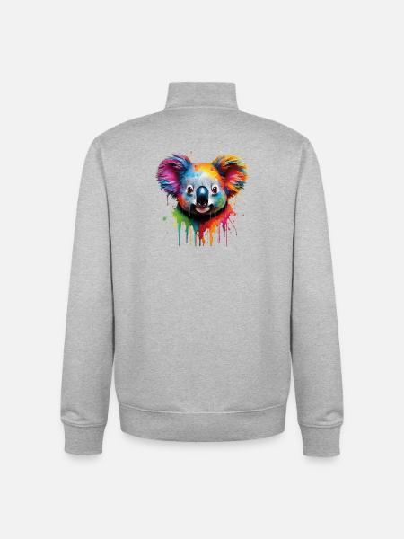 Arc-en-ciel Koala Aquarelle - Sweat zippé unisexe en coton bio Stanley/Stella - gris chiné