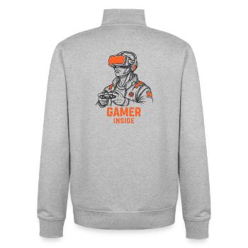 Gamer Inside VR Motiv für Zocker & Nerds - Unisex Organic Zip Sweatshirt von Stanley/Stella - Grau meliert - Hinten - AI Model Male 185 light (185cm)