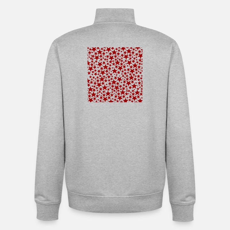 Red star pattern on dark background - Unisex Organic Zip Sweatshirt by Stanley/Stella - heather grey