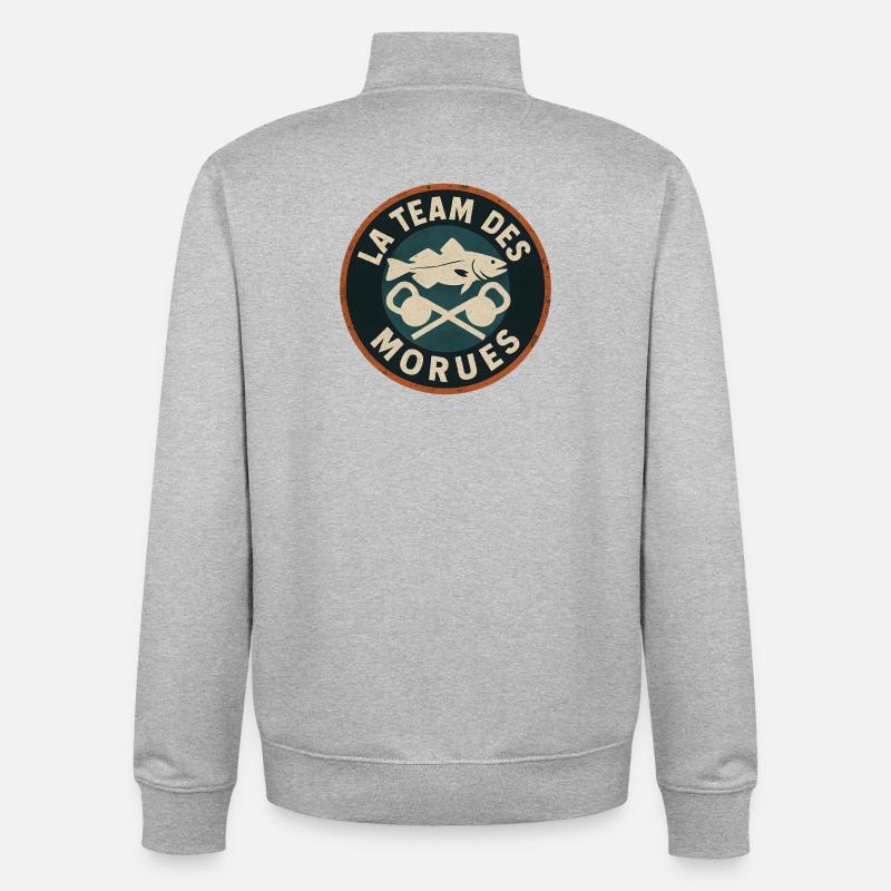 La Team des Morues Patch - Sweat zippé unisexe en coton bio Stanley/Stella - gris chiné