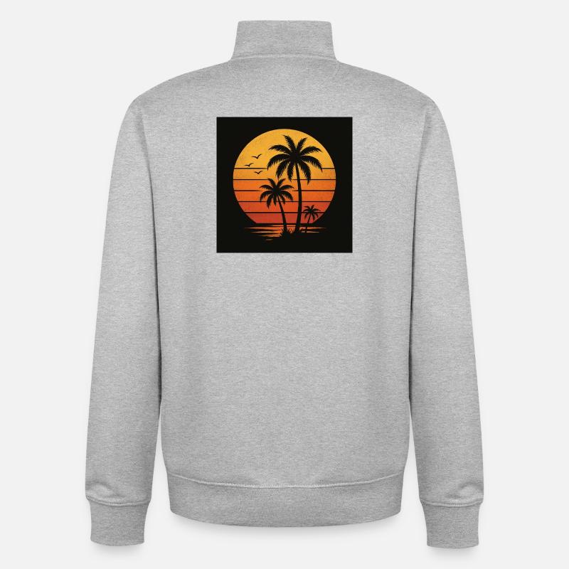 palmier Coucher de soleil d’été - Sweat zippé unisexe en coton bio Stanley/Stella - gris chiné
