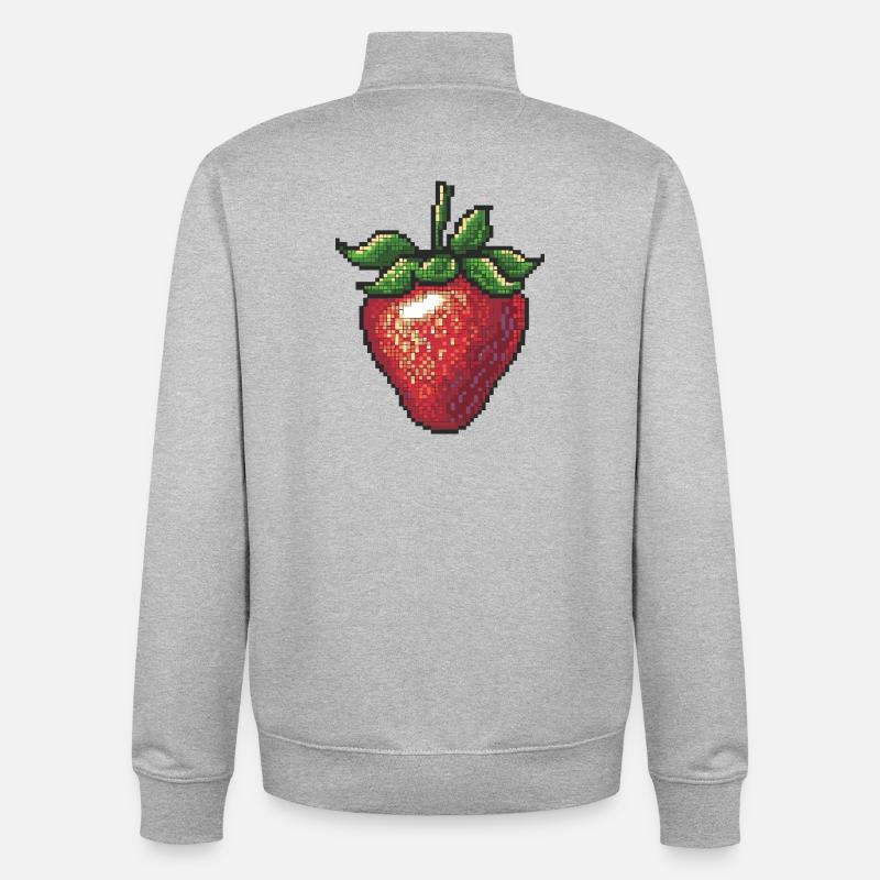 Erdbeere im Pixelstil - Unisex Organic Zip Sweatshirt von Stanley/Stella - Grau meliert