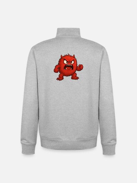 Red rage monster cartoon - Unisex Organic Zip Sweatshirt by Stanley/Stella - heather grey
