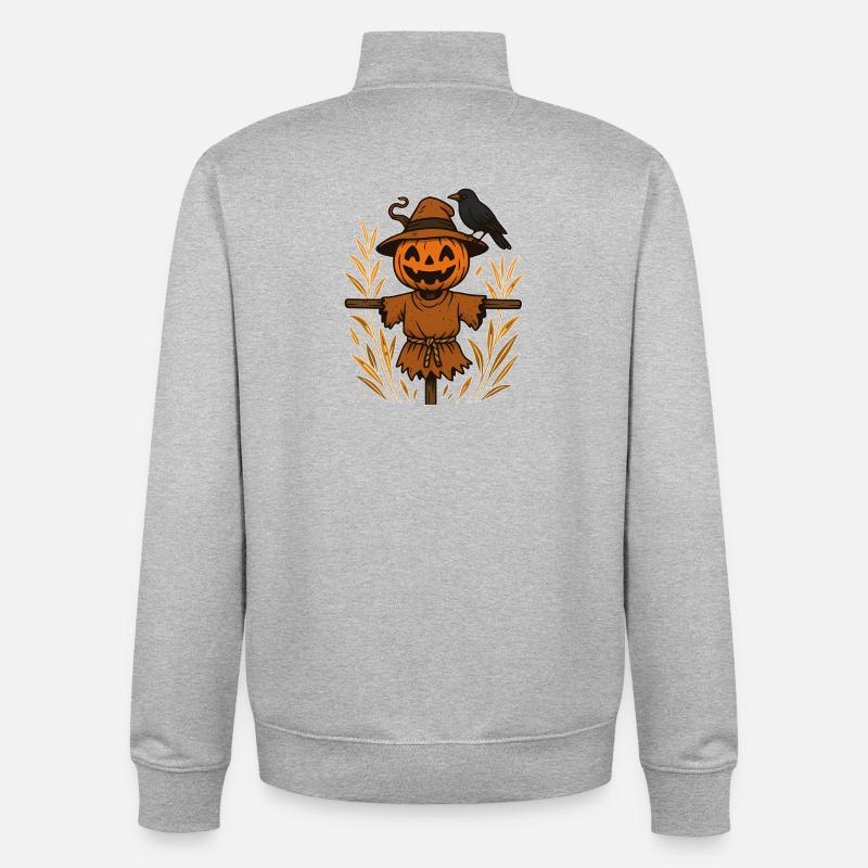 Pumpkin Ghost Scheuch with Raven - Unisex Organic Zip Sweatshirt by Stanley/Stella - heather grey