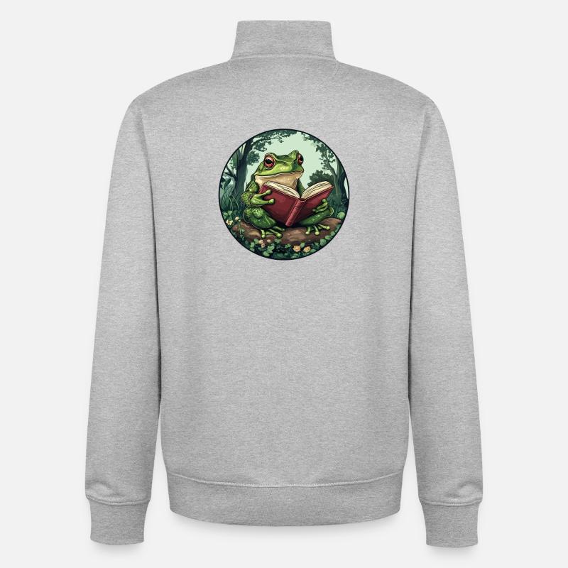 Frosch im Wald liest Buch - Unisex Organic Zip Sweatshirt von Stanley/Stella - Grau meliert