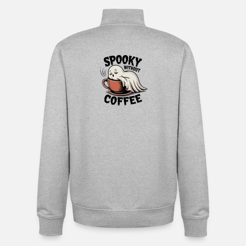 Fantôme effrayant Sans Café - Sweat zippé unisexe en coton bio Stanley/Stella - gris chiné