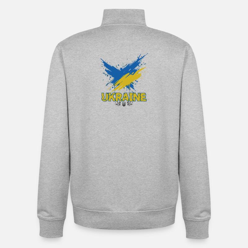 Drapeau de l’Ukraine Splash Art - Sweat zippé unisexe en coton bio Stanley/Stella - gris chiné