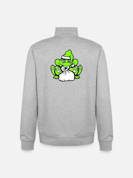 Frog Santa Claus Christmas Hat Gift - Unisex Organic Zip Sweatshirt by Stanley/Stella - heather grey