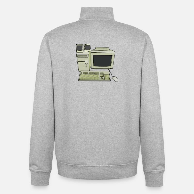 Retro Computer Desk Setup - Unisex Organic Zip Sweatshirt by Stanley/Stella - heather grey
