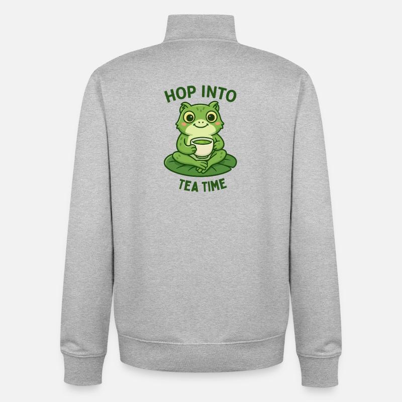 Frosch Teezeit Matcha Illustration Design  - Unisex Organic Zip Sweatshirt von Stanley/Stella - Grau meliert