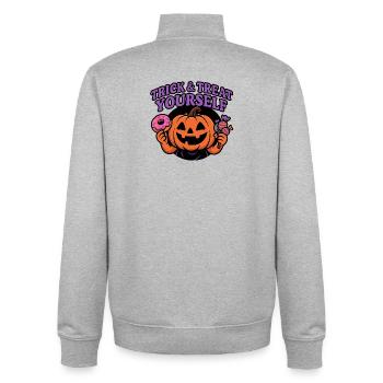 Trick & Treat Yourself Pumpkin - Unisex Organic Zip Sweatshirt von Stanley/Stella - Grau meliert - Hinten - AI Model Male 185 light (185cm)