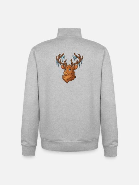 Winter deer with icicles - Unisex Organic Zip Sweatshirt by Stanley/Stella - heather grey