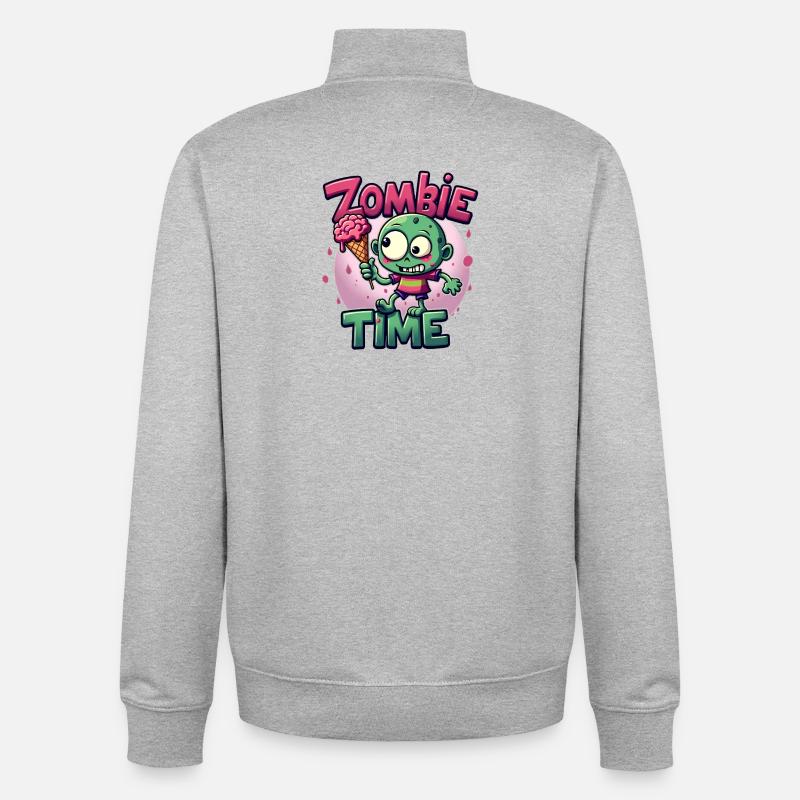 Zombie Time Eiscreme Comic - Unisex Organic Zip Sweatshirt by Stanley/Stella - heather grey