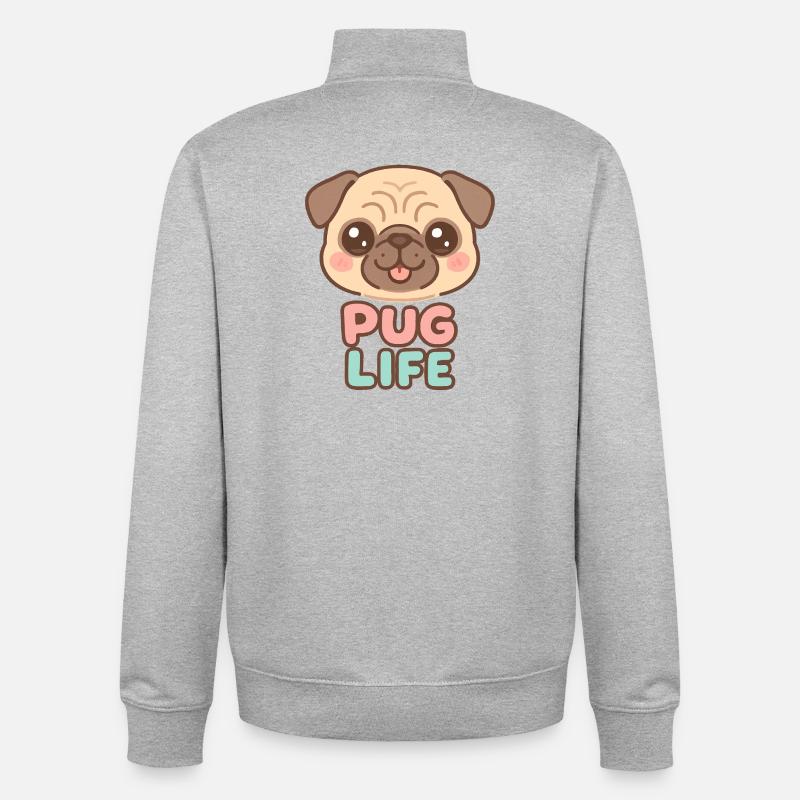 Kawaii Mops Hund - Mops Leben - Unisex Organic Zip Sweatshirt von Stanley/Stella - Grau meliert