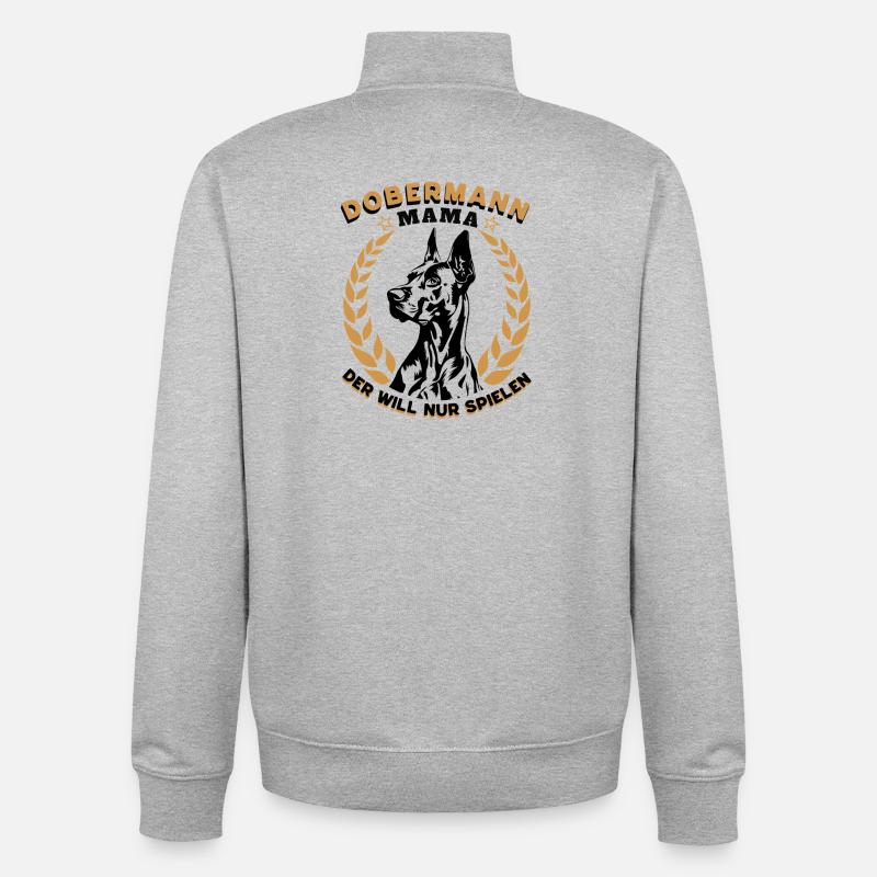 Maman doberman – Il veut juste jouer - Sweat zippé unisexe en coton bio Stanley/Stella - gris chiné