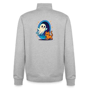 Ghost cat through star portal - Unisex Organic Zip Sweatshirt by Stanley/Stella - heather grey - Back - AI Model Male 185 light (185cm)