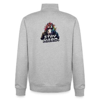 Einhorn im Lederjacke Stay Hard - Unisex Organic Zip Sweatshirt von Stanley/Stella - Grau meliert - Hinten - AI Model Male 185 light (185cm)