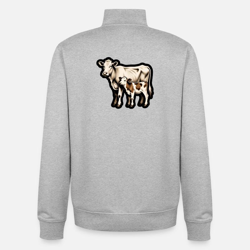Mutterkuh mit Kalb – Retro Tierillustration - Unisex Organic Zip Sweatshirt von Stanley/Stella - Grau meliert
