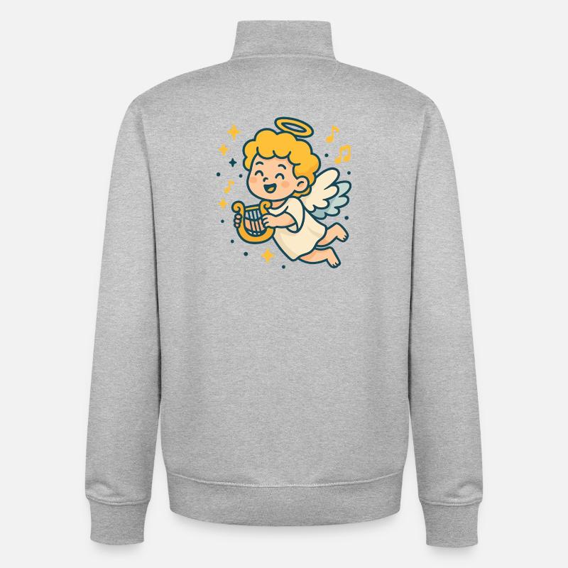 Cute Angel Playing Harp Design - Unisex Organic Zip Sweatshirt von Stanley/Stella - Grau meliert
