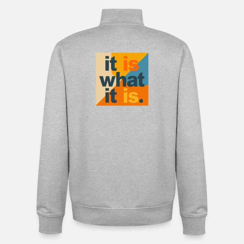 C’est ce que c’est – typo, collage, pop art - Sweat zippé unisexe en coton bio Stanley/Stella - gris chiné