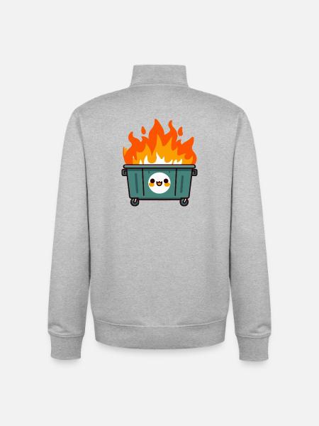 Cute flaming trash can - Unisex Organic Zip Sweatshirt by Stanley/Stella - heather grey