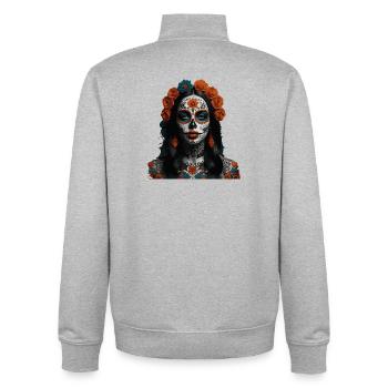 Crâne en sucre Floral Queen - Sweat zippé unisexe en coton bio Stanley/Stella - gris chiné - Dos - AI Model Male 185 light (185cm)