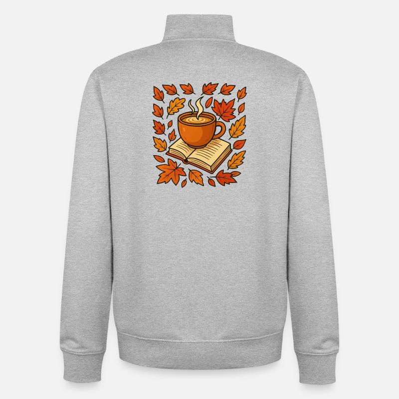 Herbstlese: Kaffee & Buch - Unisex Organic Zip Sweatshirt von Stanley/Stella - Grau meliert
