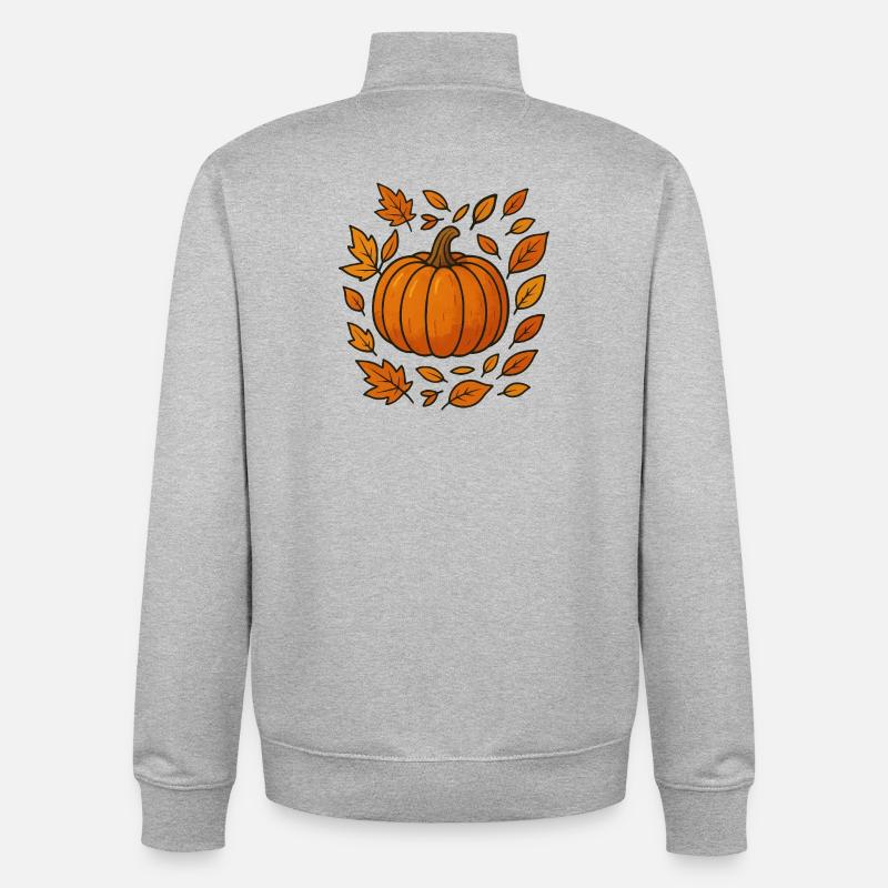 Couronne de citrouille d’automne - Sweat zippé unisexe en coton bio Stanley/Stella - gris chiné