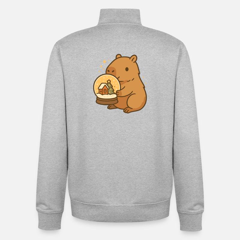 ✨ Capybara with Snow Globe – Christmas Magic - Unisex Organic Zip Sweatshirt by Stanley/Stella - heather grey