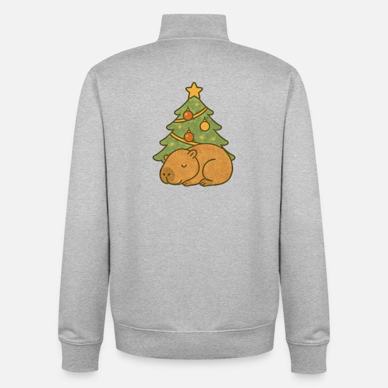 ✨ Schlafendes Capybara unterm Weihnachtsbaum 🎄 - Unisex Organic Zip Sweatshirt von Stanley/Stella - Grau meliert