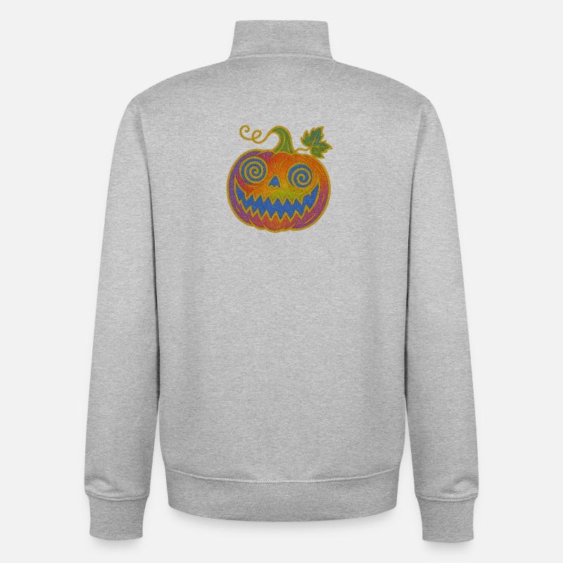 Psychedelic Halloween Pumpkin - Unisex Organic Zip Sweatshirt by Stanley/Stella - heather grey